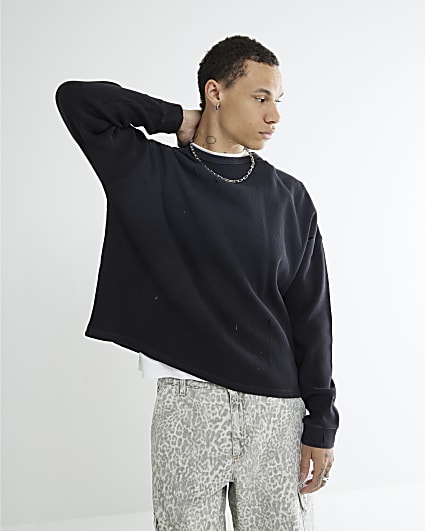 Black Regular Fit Washed Cut Out Top