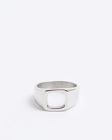 Silver Steel Cut Out Square Ring