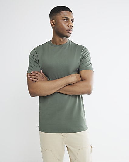 Khaki Slim Fit Longline T-Shirt