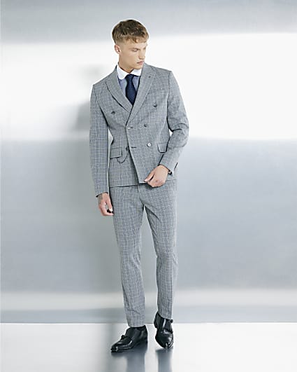 Grey Skinny Fit Check Suit Trousers