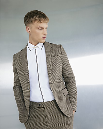 Stone Slim Fit Puppytooth Check Suit Jacket