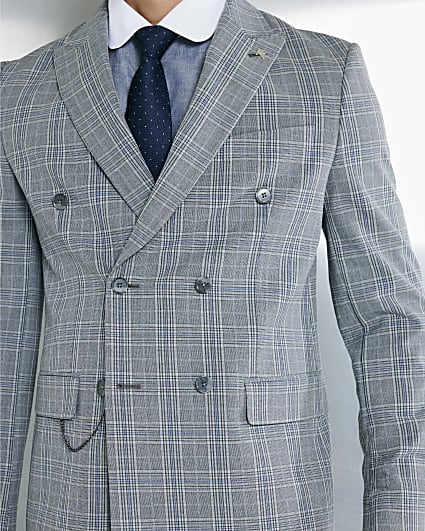 Grey Skinny Fit Check Suit Jacket