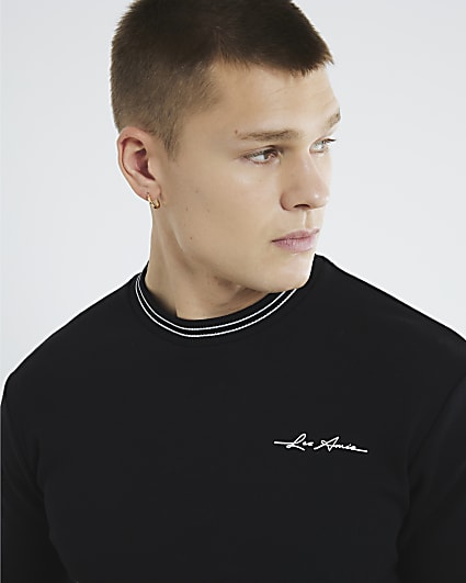 Black Slim Fit Les Amis Long Sleeve Top