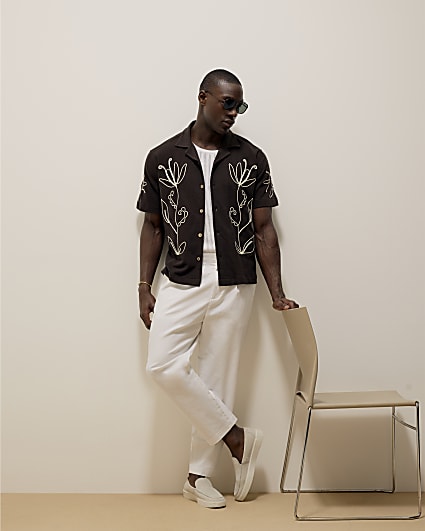 White Linen Blend Relaxed Fit Trousers