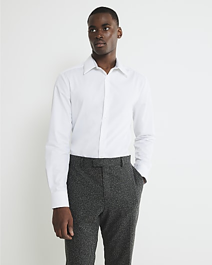 White Slim Fit Contrast Trim Shirt