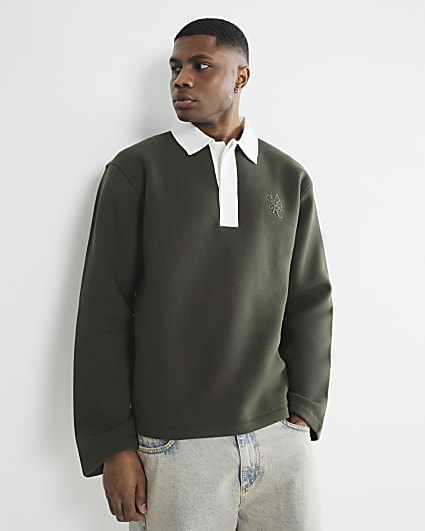 Khaki Regular Fit Rugby Embroidery Sweatshirt