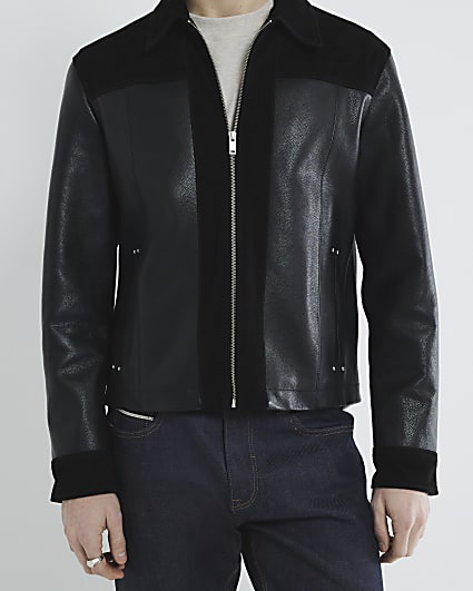 Black Premium Leather Panelled Jacket