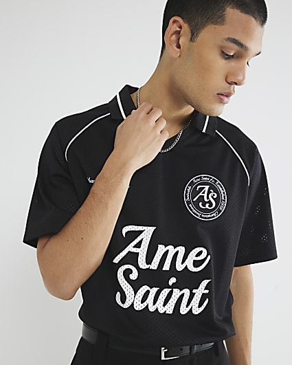 Black Short Sleeve Football Mesh Polo Shirt