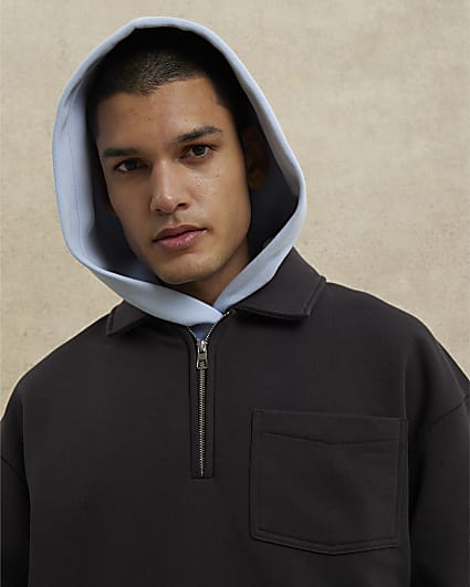 Brown Regular Fit Half Zip Sweatshirt