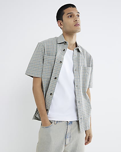 Blue Regular Fit Crepe Check Shirt