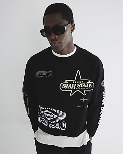 Black Regular Fit Printed Sweatshirt