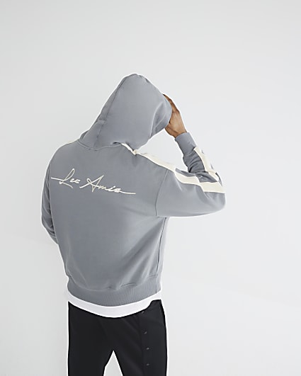 Grey Long Sleeve Taped Hoodie