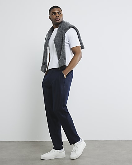 Navy Pinstripe Slim Trousers