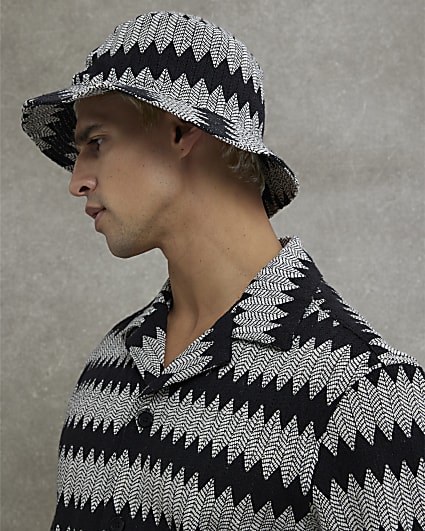 Black Crochet Stripe Bucket Hat