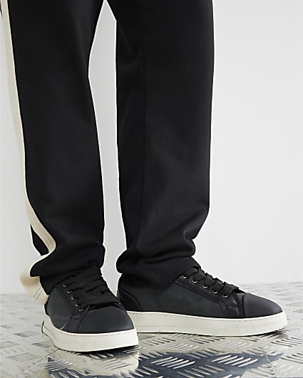 Black Leather Canvas Toe Cap Trainers