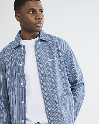 Blue Denim Regular Fit Stripe Overshirt