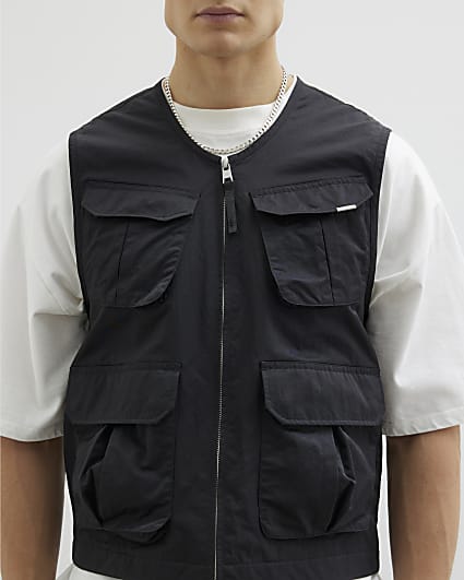 Black Multi Utility Pockets Gilet