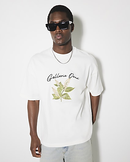 Ecru Gallerie Floral Embroidery T-Shirt