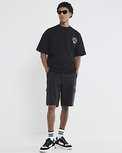 Black Denim Cargo Shorts