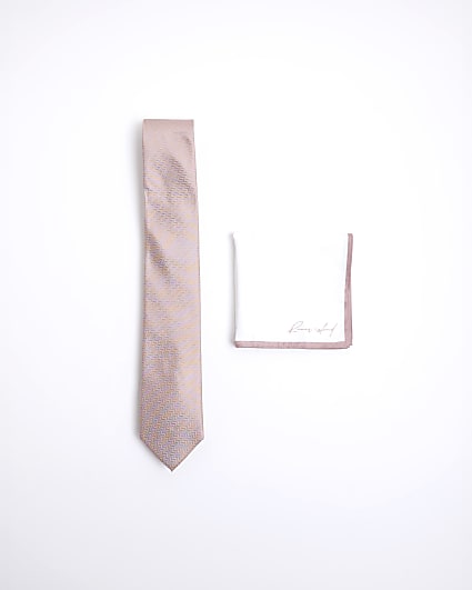 Pink Tie And Handkerchief Set