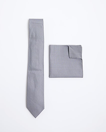 Blue Dogtooth Tie And Handkerchief Set