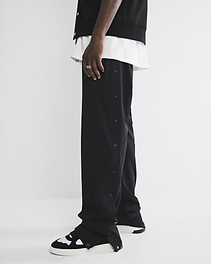 Black Open Hem Popper Jogger