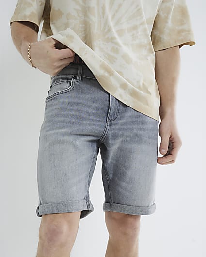 Grey Denim Slim Fit Shorts