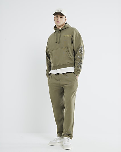 Khaki Regular Fit Open Hem Washed Joggers