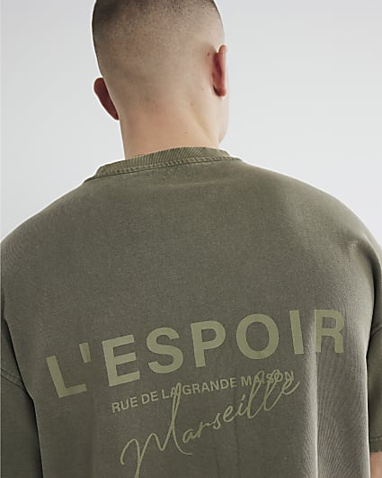 Khaki Oversized L'espoir Back Print T-shirt