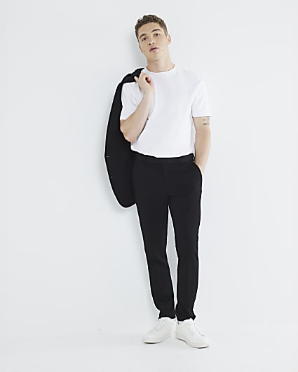 Black Skinny Fit Waffle Suit Trousers