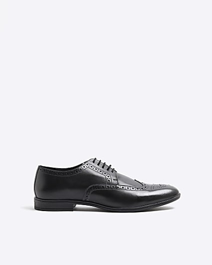 Black Leather Derby Brogue Shoes