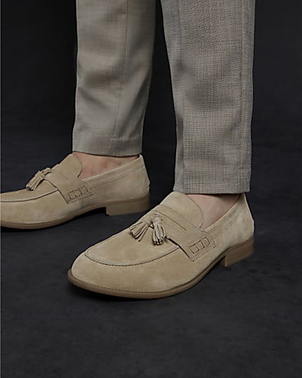 Stone Suede Tassel Loafers