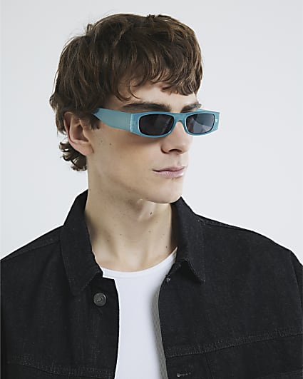 Blue Skinny Rectangle Sunglasses