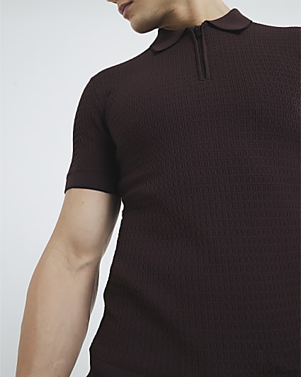 Red Muscle Fit Textured Tipped Polo Shirt