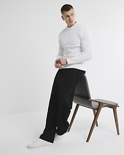 White Muscle Fit Textured Jumper