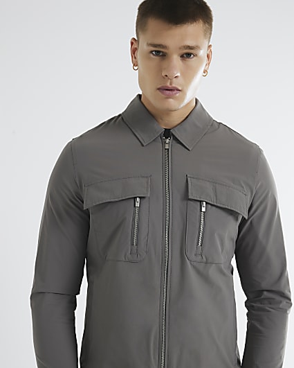 Grey Utility Pocket Overshirt