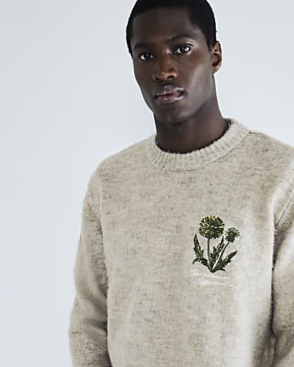 Stone Embroidery Floral Jumper