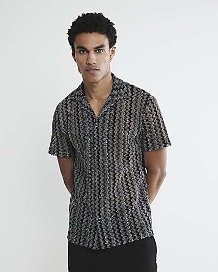 Black Slim Fit Zig Zag Polo Shirt