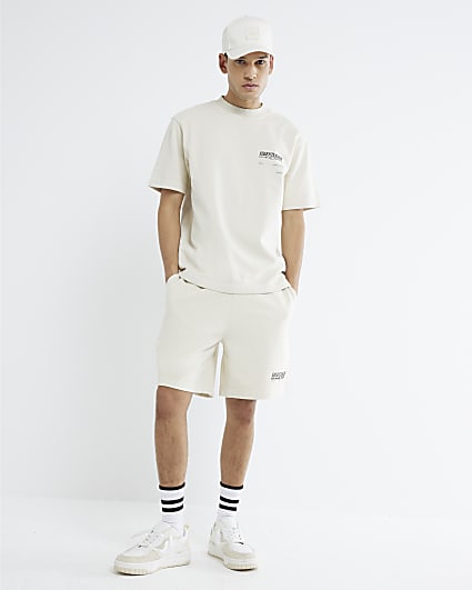 White Regular Fit Washed Essentialism Shorts