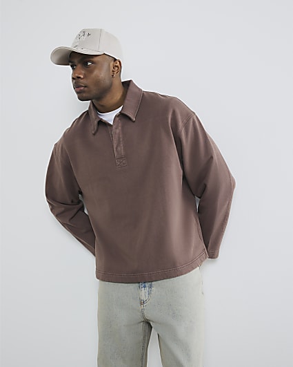 Brown Long Sleeve Washed Sweatshirt