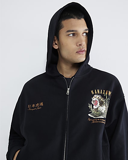 Black Zip Through Kanazawa Tiger Hoodie