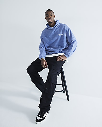 Blue Oversized Washed Ame Le Nuit Hoodie