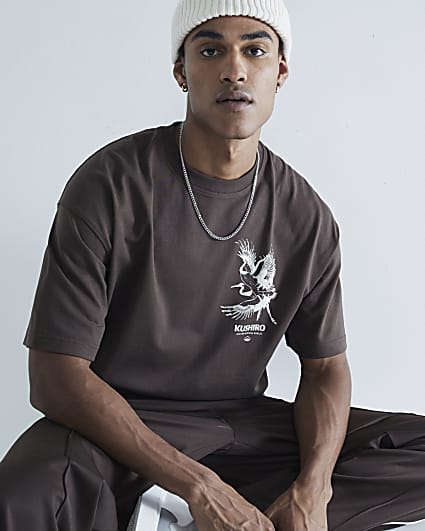 Brown Short Sleeve Kurisho Crane T-Shirt