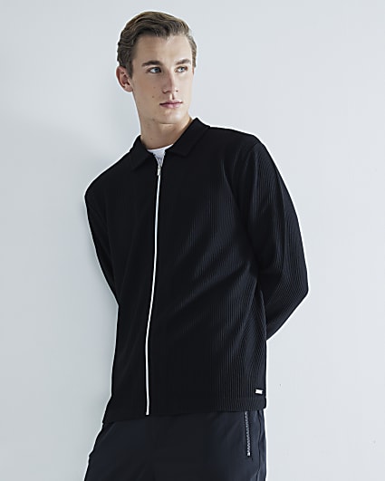 Black Slim Fit Ottoman Zip Through Shirt