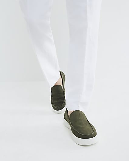 Khaki Suede Cupsole Loafers