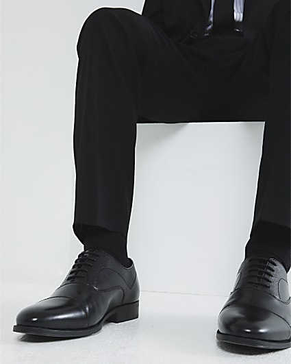 Black Textured Oxford Shoes