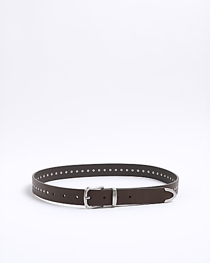 Brown Faux Leather Stud Belt