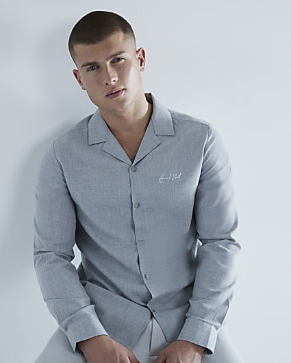 Grey Regular Fit Long Sleeve Revere Shirt