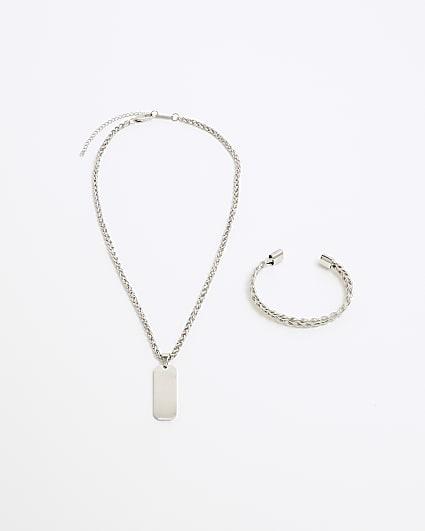 Silver Bracelet And Necklace Set