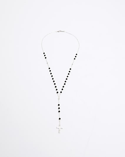 Silver Rosery Bead Saint Cross Necklace